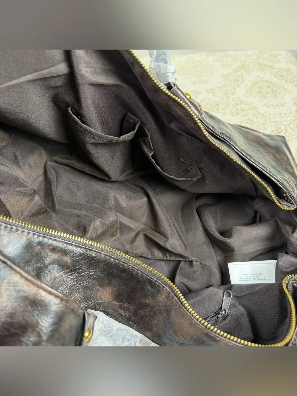 Avon Dark Brown Faux Leather Duffel Bag, Roomy, Zip Closure, New